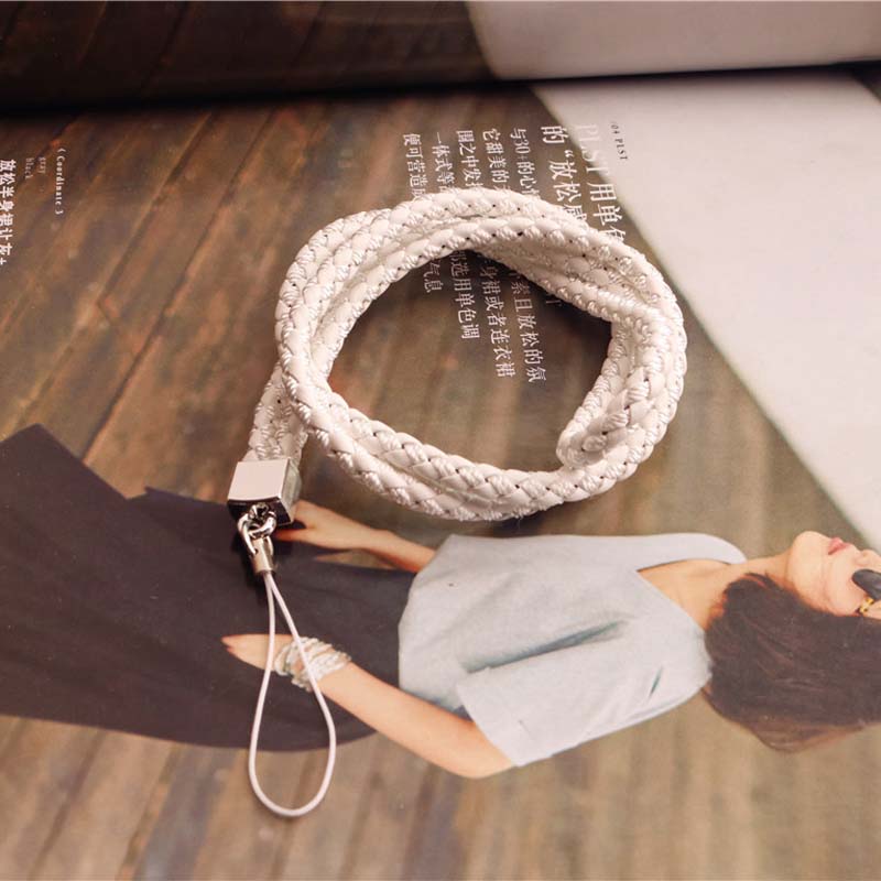 Weave lanyard voor telefoon neck Mobiele Telefoon Riemen Telefoon Keten Lanyard Lange ID Card Key USB Camera MP3 Opknoping badges key: white lanyard