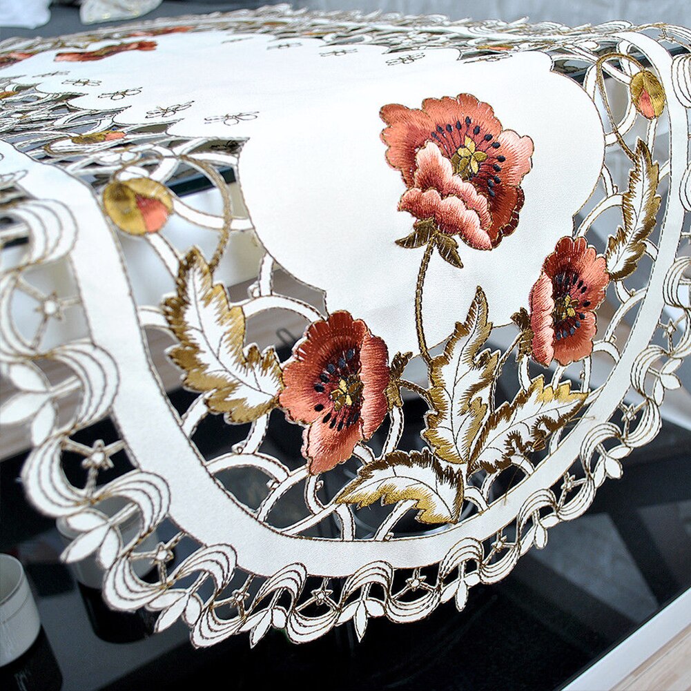 Vintage oval dug bord spisebord betræk europæisk broderet garn blomst stof fest stue bord måtte betræk boligindretning