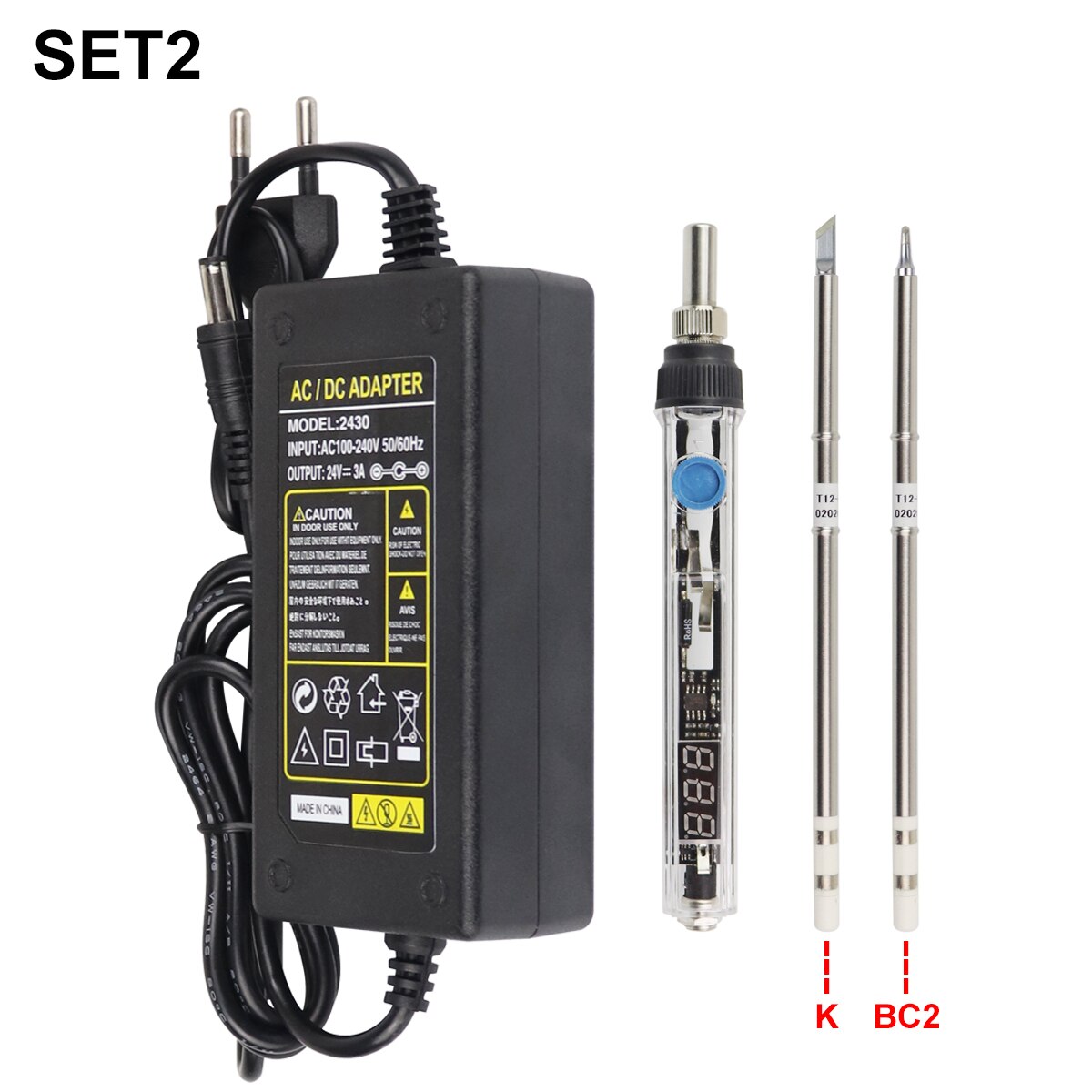 T12 75W mini elektryczna lutownica regulowana temperatura przenośna stacja lutownicza K narzędzie robić tipsów w/zasilacz nie SH72: zestaw 2-K-BC2