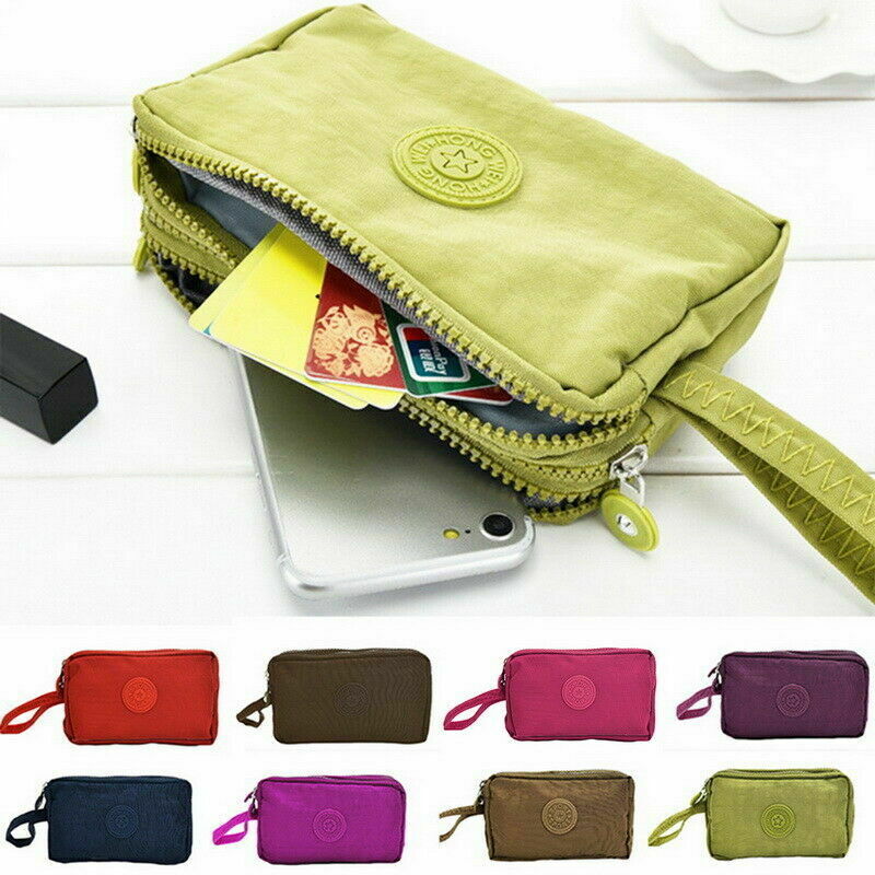 Bolso de teléfono sólido sencillo para mujer, cartera corta de tres capas con cremallera, monedero grande, novedad