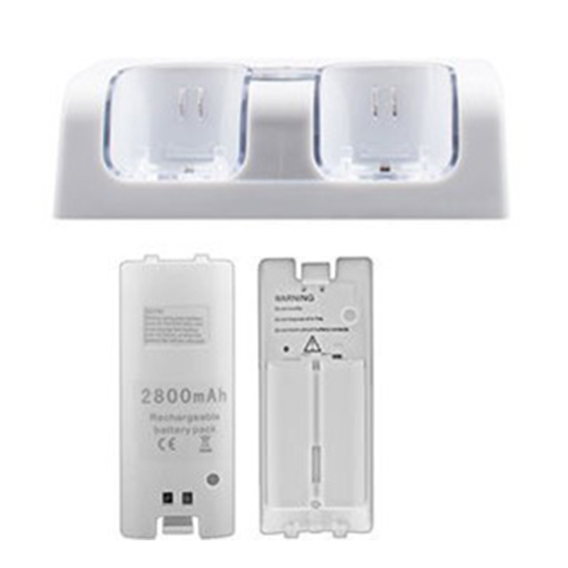 Wii Twee-In-een Dual Laadstation Geschikt Voor Wii Controller Oplaadbare Batterijen Met Twee 2800Mah Wit
