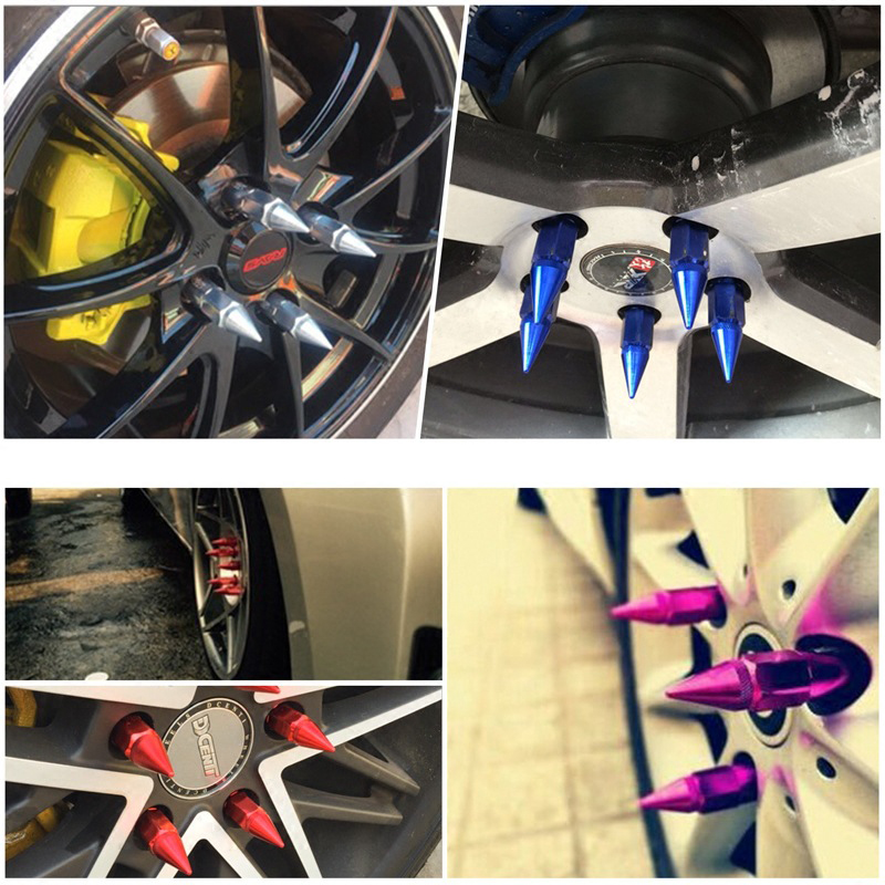 Tuercas de rueda de estilo de coche M12X1.5/M12X1.25 de aluminio con picos 60 MM, llantas de sintonizador de ruedas extendidas, Tuercas de tuercas rojas, negras, azules y doradas