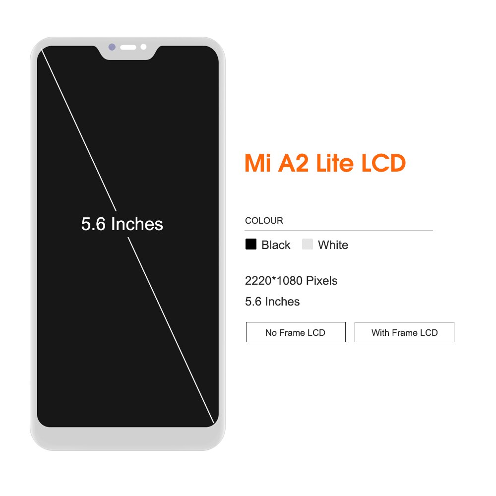 Pantalla LCD Original de 5,84 pulgadas para Xiaomi Mi A2 Lite, repuesto de pantalla táctil con marco digitalizador, para Xiaomi MiA2 Lite