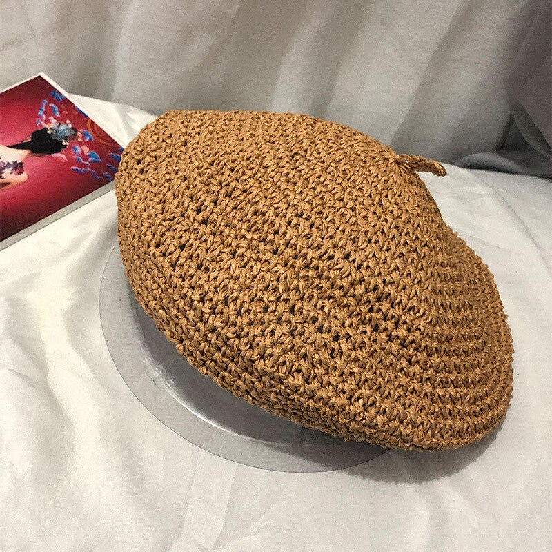 Adjustable Weave Beret Straw Hats For Women Summer Breathable Travel Beach Sun Hat Casual Artist Caps Chapeau Femm: 002