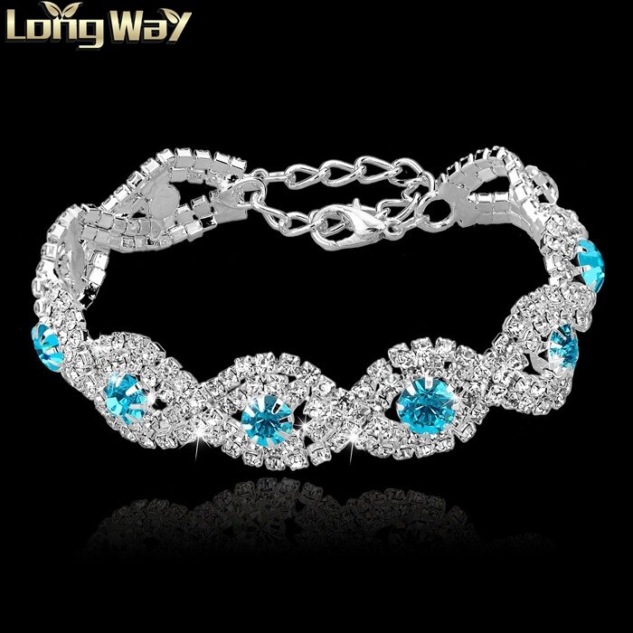 TOUCHEART Luxe Wedding Crystal Armband Met Stenen Voor Vrouwen Zilveren Armbanden Armbanden Turkse Blauwe Sieraden Armband SBR140169: silver blue