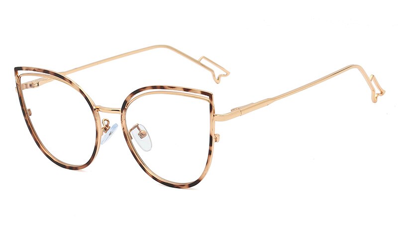 Peekaboo-gafas con filtro de luz azul para mujer, a la lentes transparentes, montura de gafas de ojos de gato ópticas metálicas, montura dorada, color blanco: gold leopard frame