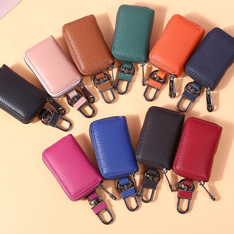 Bolso pequeño para llaves para hombre y mujer, Cartera de cuero auténtico, organizador de llaves, cartera de la llave del coche