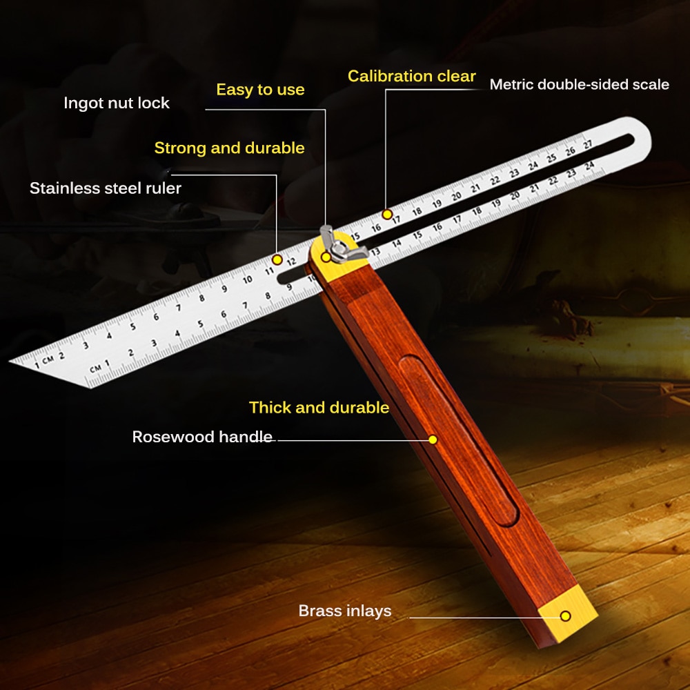 ABEDOE Craftsman Sliding T-Bevel Square Gauge Protractor Angle Transfer Tool With Wooden Handle For Accurate Angles