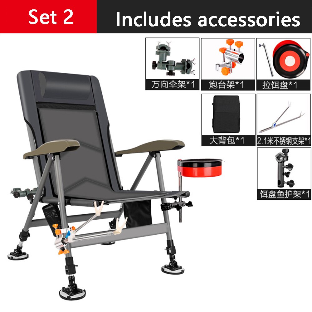 Fishing Chair Beach Chair Outdoor Foldable Fishing Chair Recliner four-leg Adjustable Portable Fishing Chair Comfortable: Set 2