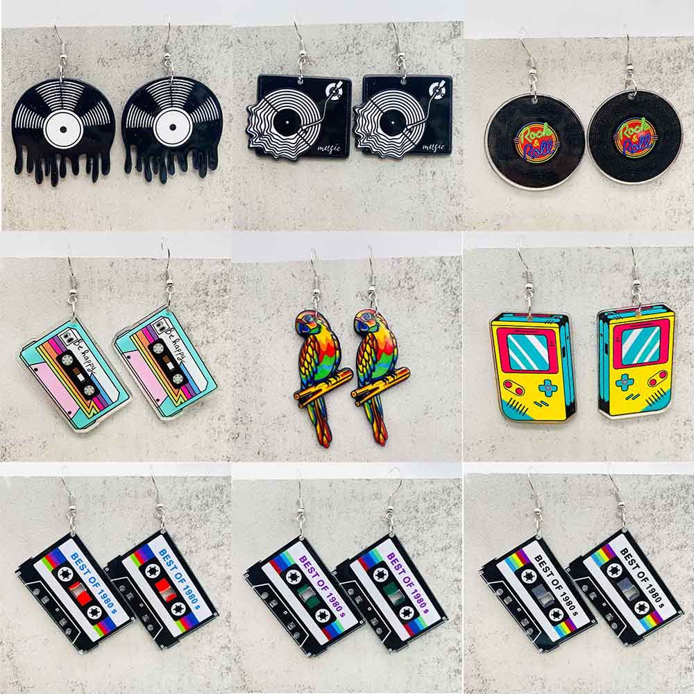 Pendientes de registro de película con cinta de casete de estilo Vintage, pendientes para entusiastas de la música, color blanco y negro, para entusiastas de la música navideña