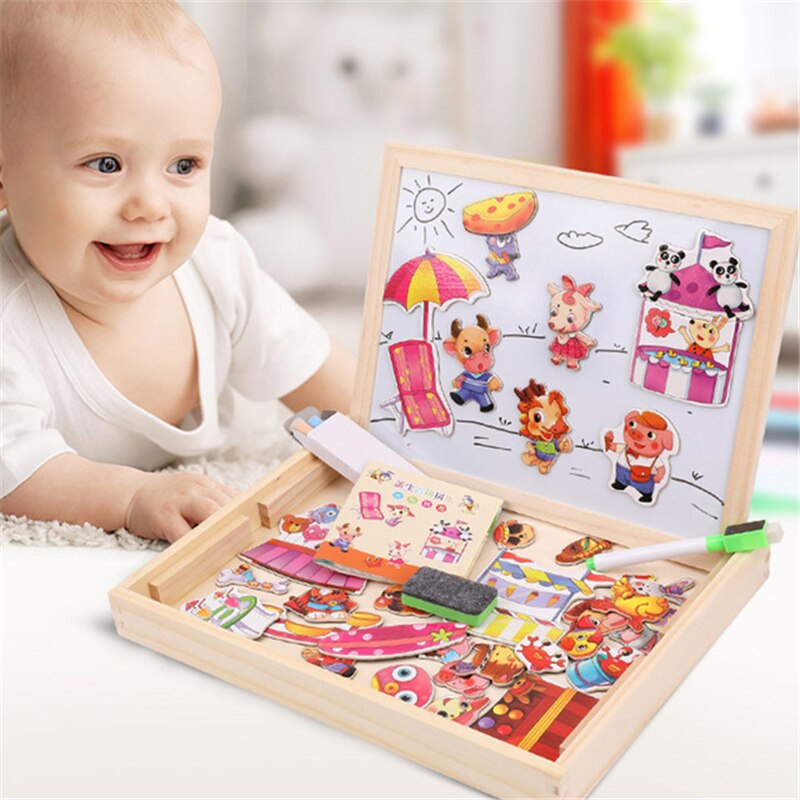 100+Pcs Wooden Toy Magnetic Puzzle Toys Children 3D Metal Puzzle for Kids Tangram Drawing Board Learning Wood Toys Baby Oyuncak: 6