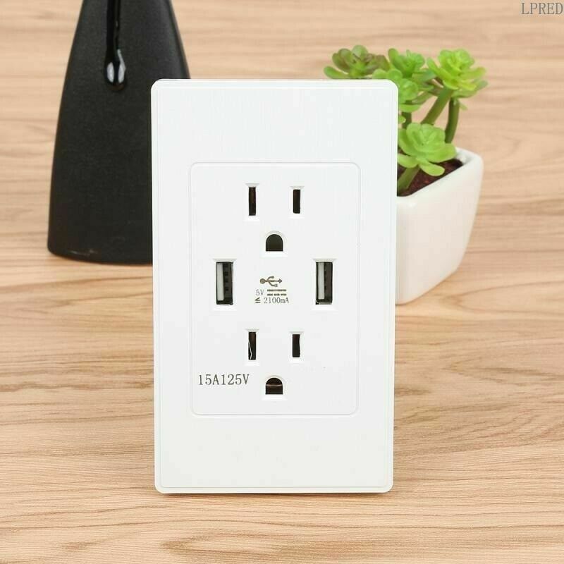 Tamper Resistant Outlet Receptacle 15A Wall Plate 1x USB Port Charger Socket