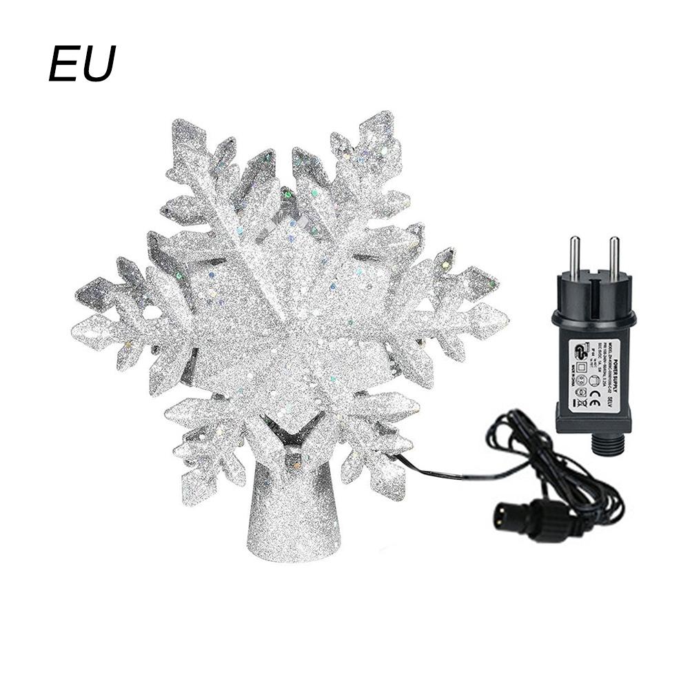 Christmas Tree Topper Lighted with White Snowflake Projector Rotating 3D Glitter Lighted Christmas Decorations for Tree: EU
