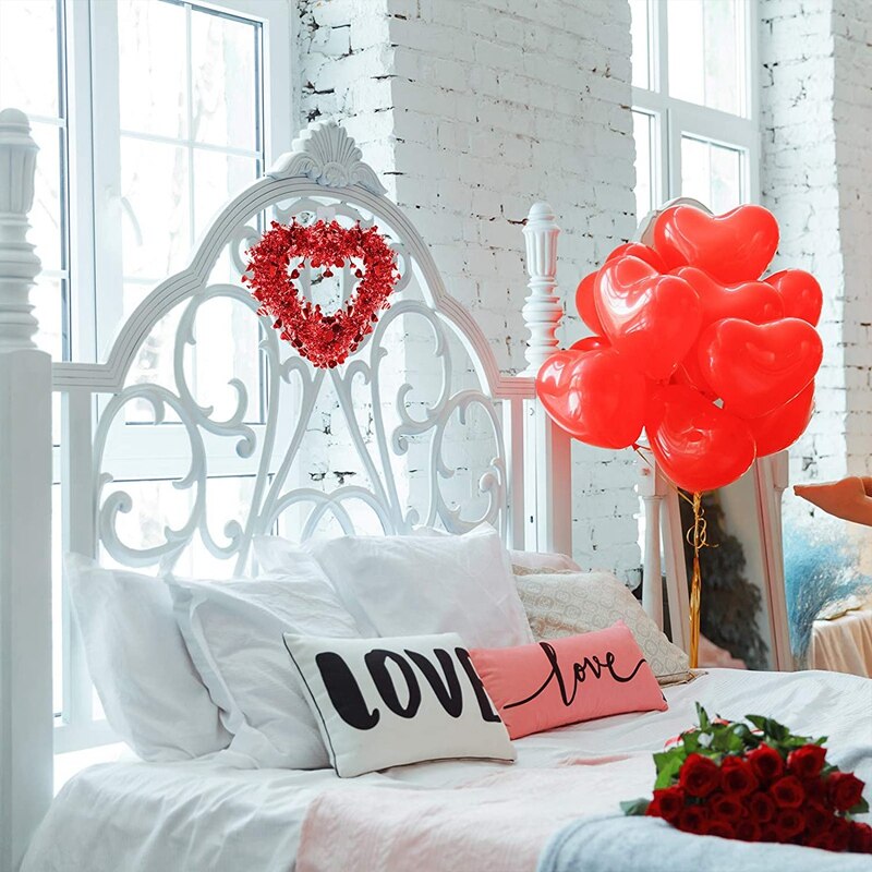 4 Pack Red Valentine Heart Wreaths Heart Shaped Wreaths with Foil Hearts Hanging Valentine's Day Wreaths Decorations