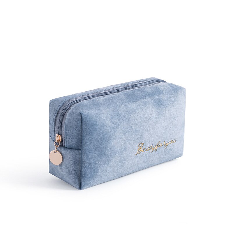 Doozeepa Meisjes Fluwelen Organizer Cosmetische Tas Vintage Zachte Toilettas Pakket Vrouwen Travel Make-Up Lippenstift Pouch Beauty Case: Sky Blue