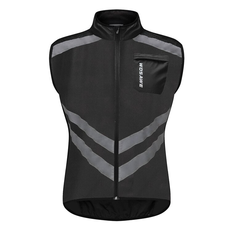 Wosawe Mountainbiken Windjack Vest Reflecterende Waterdichte Huid Korte Mouw Top Licht Mtb Reflecterende Vest: Black / L