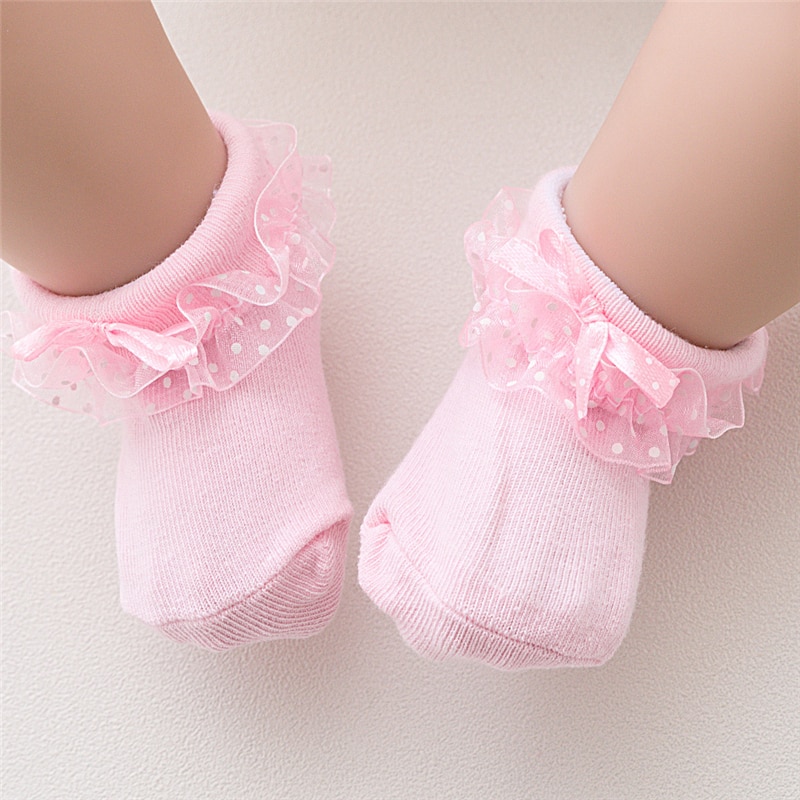 Lace Socks Girls Cotton Cozy Ruffle Frilly Ankle Socks Dots Baby Girl Princess Socks Bow Kids Dress Tutu Socks Photography Props