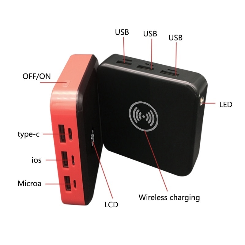 QI senza fili Banca di Potere del Caricatore 30000mAh mini 3 USB digitale Schermo A portato Luci Batteria Esterna Portatile del Caricatore Rapido per iphone