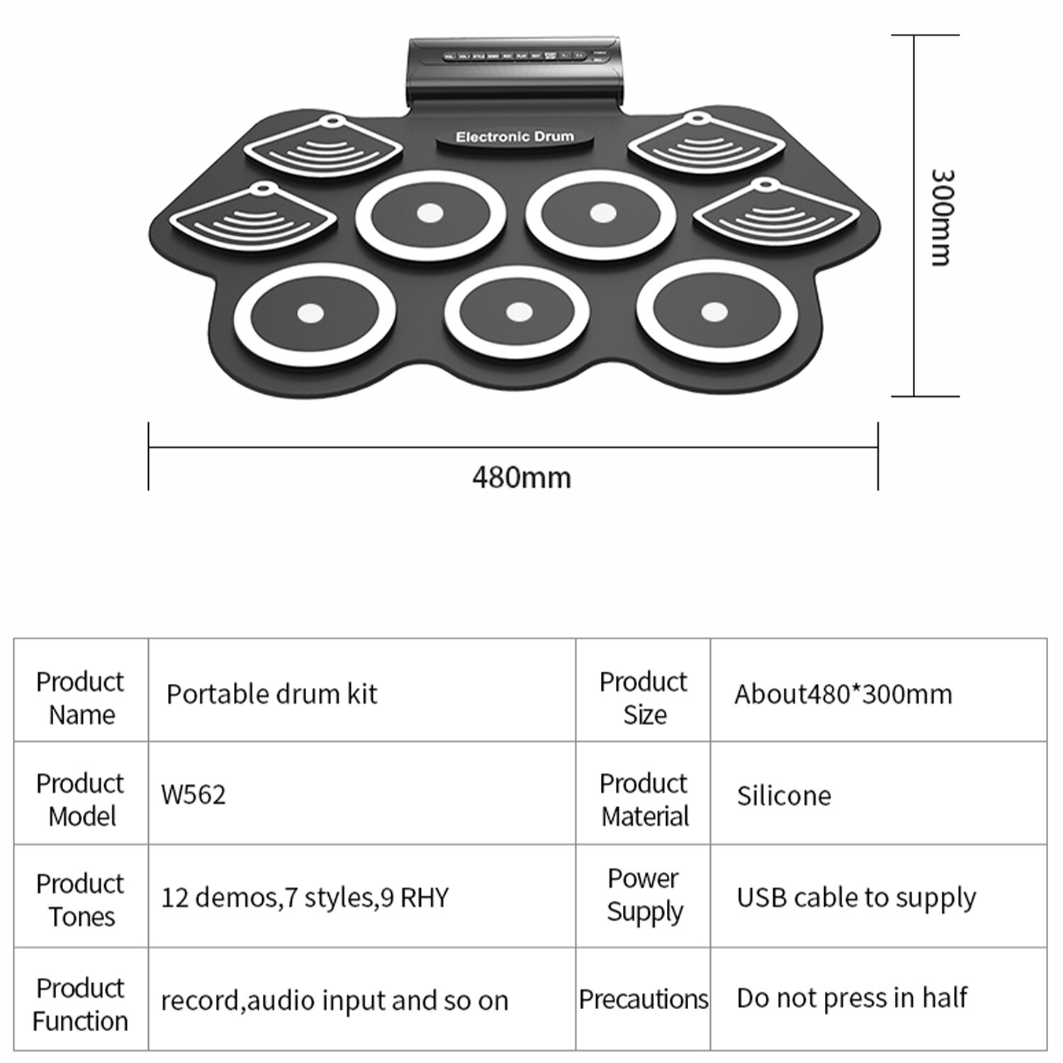 Konix W562-Juego de tambor electrónico para niños, tambor Musical electrónico para pies, práctica, tambor enrollable para principiantes