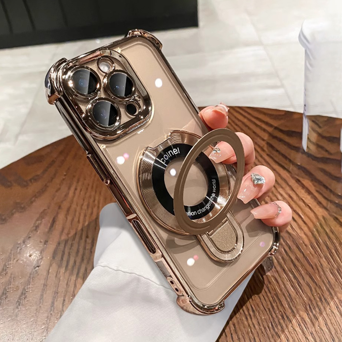 For Infinix Note 40 Pro Case Magnetic Holder Luxury Plating Airbag Silicone Transparent Camera Protection Shockproof Back Cover: Gold / Infinix Note 40