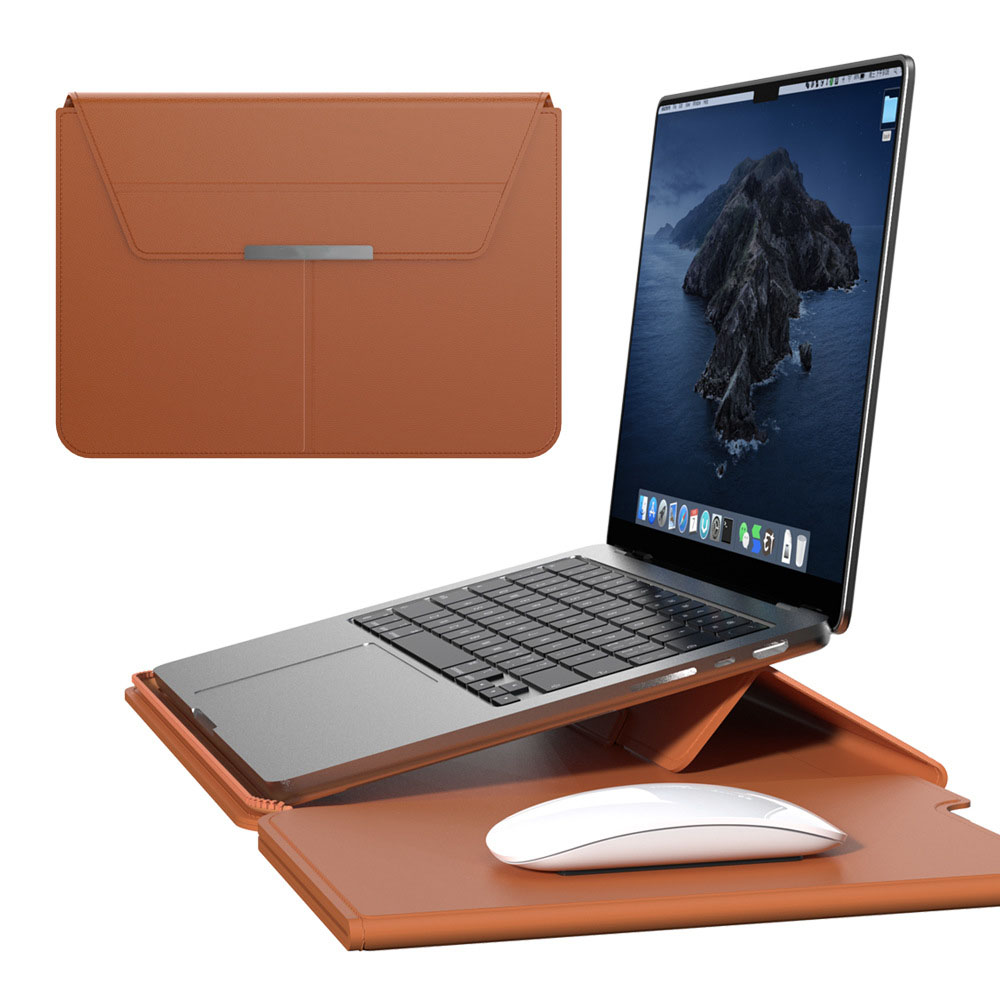 Lederen laptoptas Waterdicht Stofdicht Laptophoes met Notebook Standhouder Muismat voor 13-14 inch Macbook HP Lenovo Dell: Donkergroen