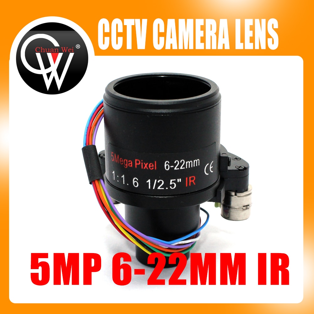 HD 5MP 6-22mm Gemotoriseerde HD CCTV Camera Lens D14 Mount 1/2. 5 "Beeldformaat F1.6 DC Zoom DC Focus