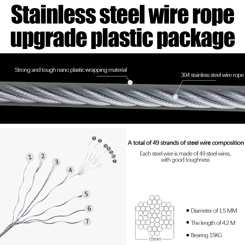 Clothes Line Stainless Steel Balcony Wire Rope No-hole Indoor Clothes Quilt Dry Hanger Invisible Telescopic Clothes Hanger