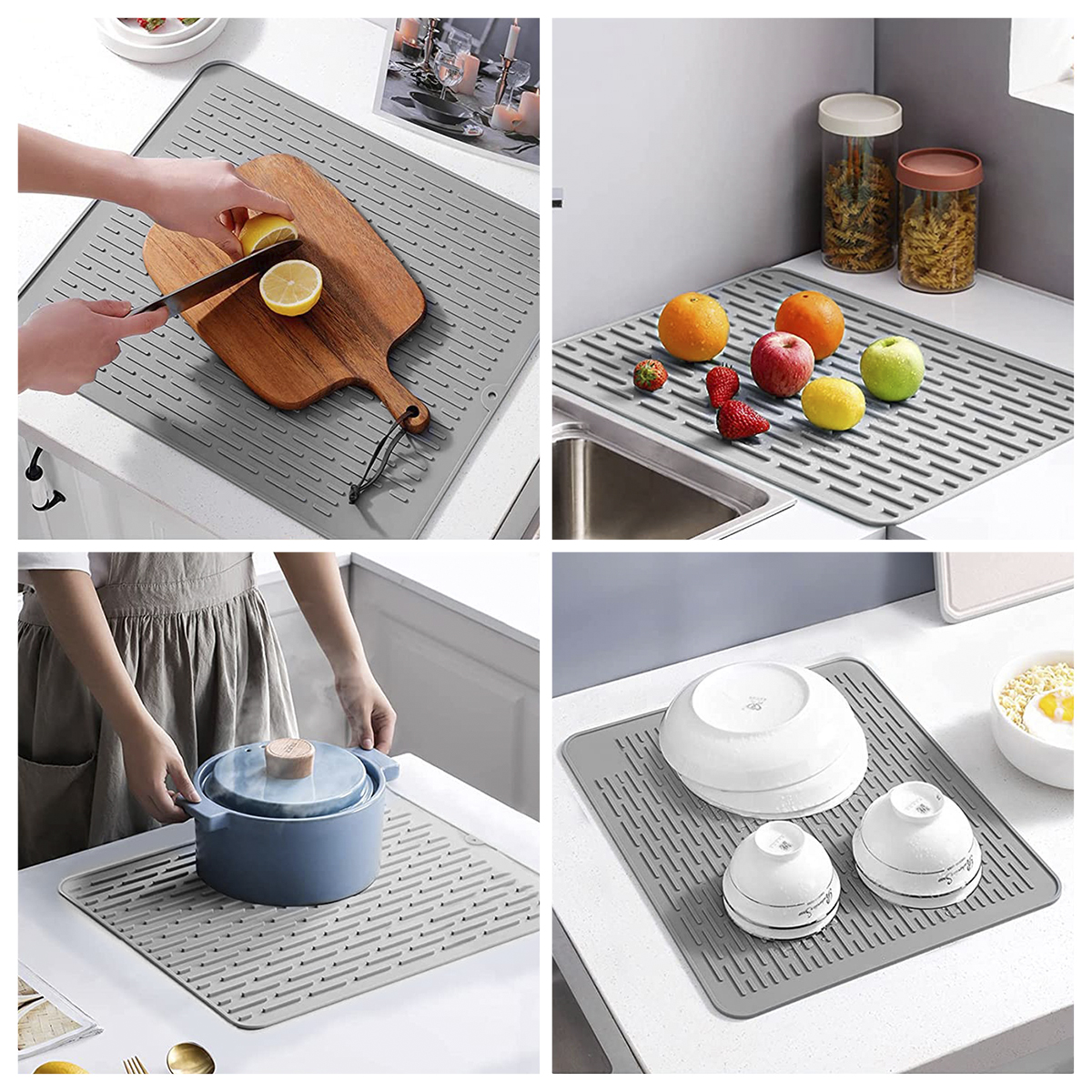 Silicone Dish Drying Mat Heat Resistant Dish Drainer Mat for Kitchen Counter Sink Refrigerator or Drawer liner Cooktop Protector