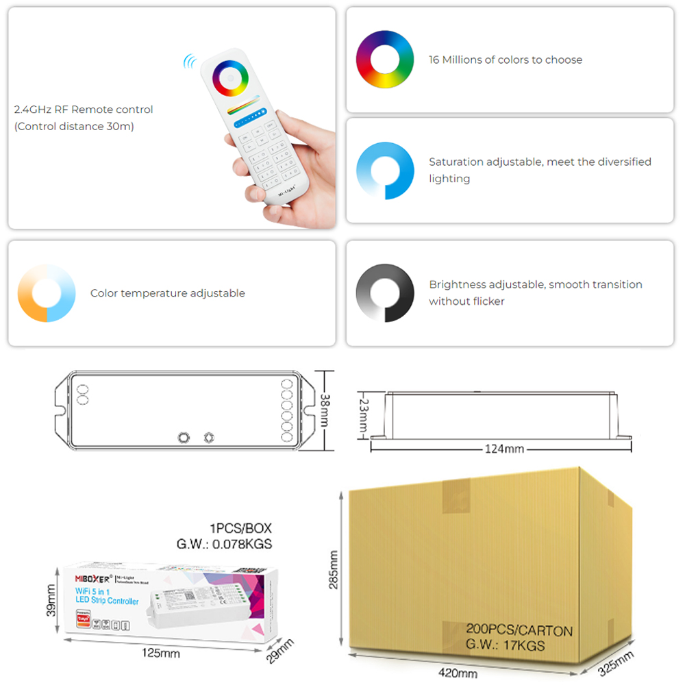 Miboxer WL5 2.4G 5 IN 1 WiFi LED Controller Voor Enkele kleur CCT RGB RGBW RGB + CCT Led Strip APP/TUYA/Driedaire Partij Spraakbesturing