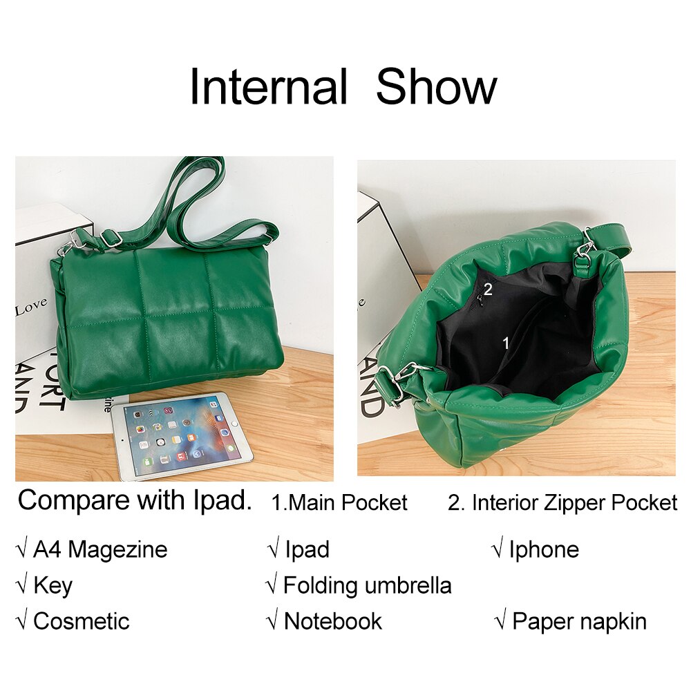 Weave Vrouwen Gewatteerde Crossbody Tassen Zachte Pluizige Space Pad Katoenen Schoudertas Winter Vrouwelijke Shopper Bag Nylon Gevoerde Tas