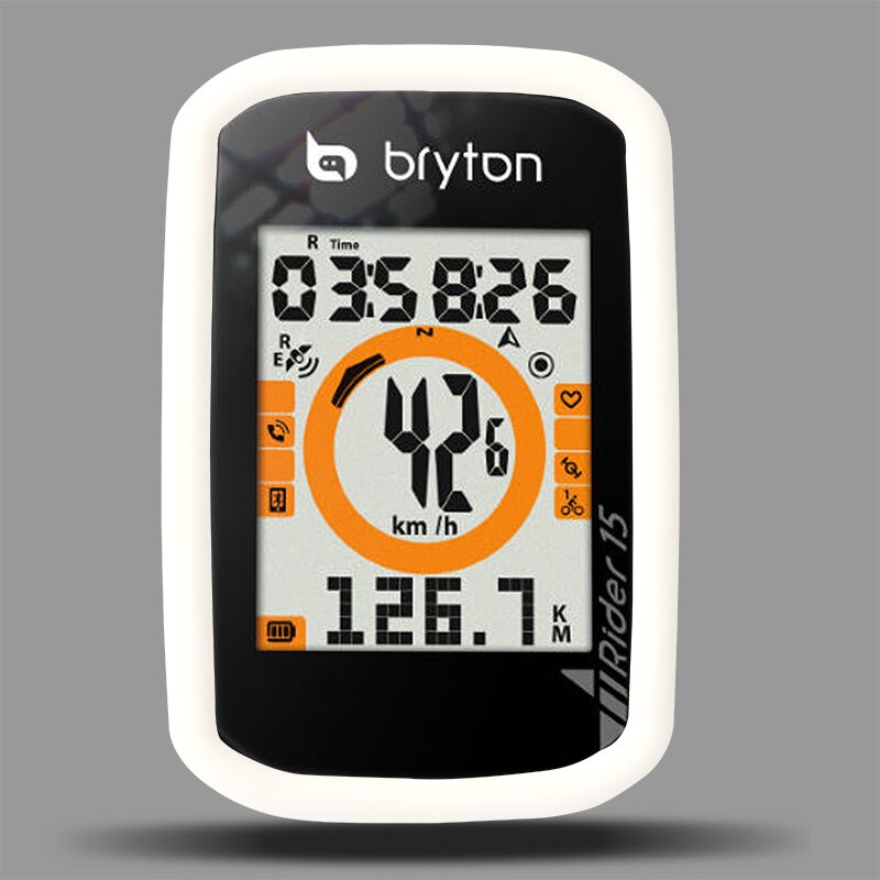 Cykelcykling  r15 computer stopur silikone gummi beskyttelsesetui smart cover med lcd-skærmfilm til bryton rider 15: Hvid kasse og film