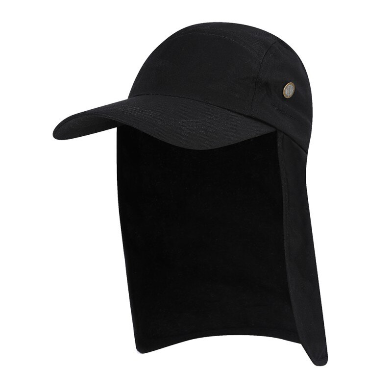 Fishing Cap with Ear Cover Adjustable Waterproof Sunshade Folding Mesh Sports Hat Neck Flap: Black