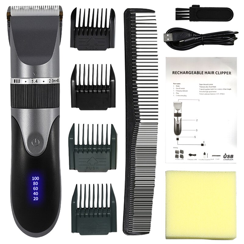Professionele Tondeuse Mannen Kapper Baard Trimmer Oplaadbare Keramische Mes Haar Snijmachine Volwassen Kid Kapsel Low Noise