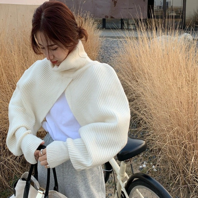 Irregular Turtleneck Shrugs Women Sweaters Loose Autumn Knitwear Bolero Jumpers Leisure Korean Chic Warm Tender