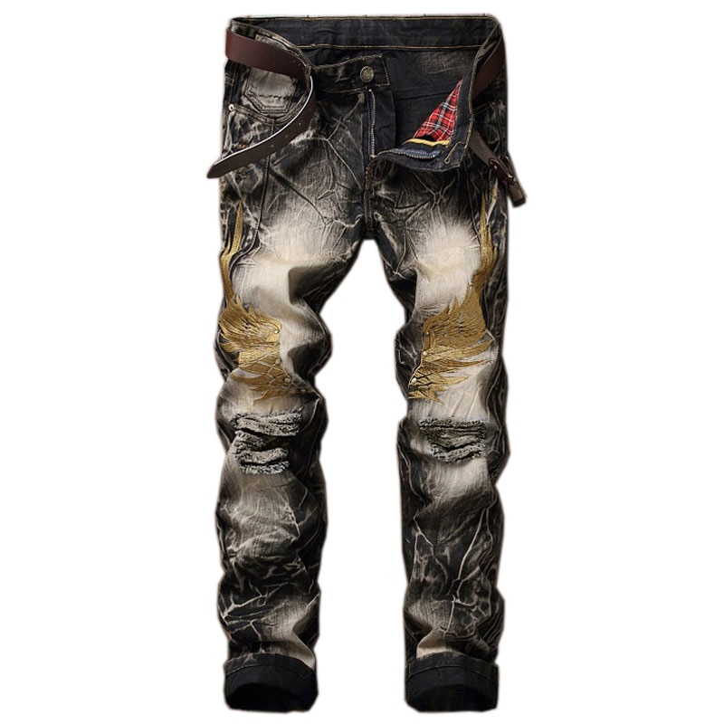Biker Jeans déchiré hommes | Large offre spéciale, Jeans à broderies et ailes, homme, grande taille 28-42,