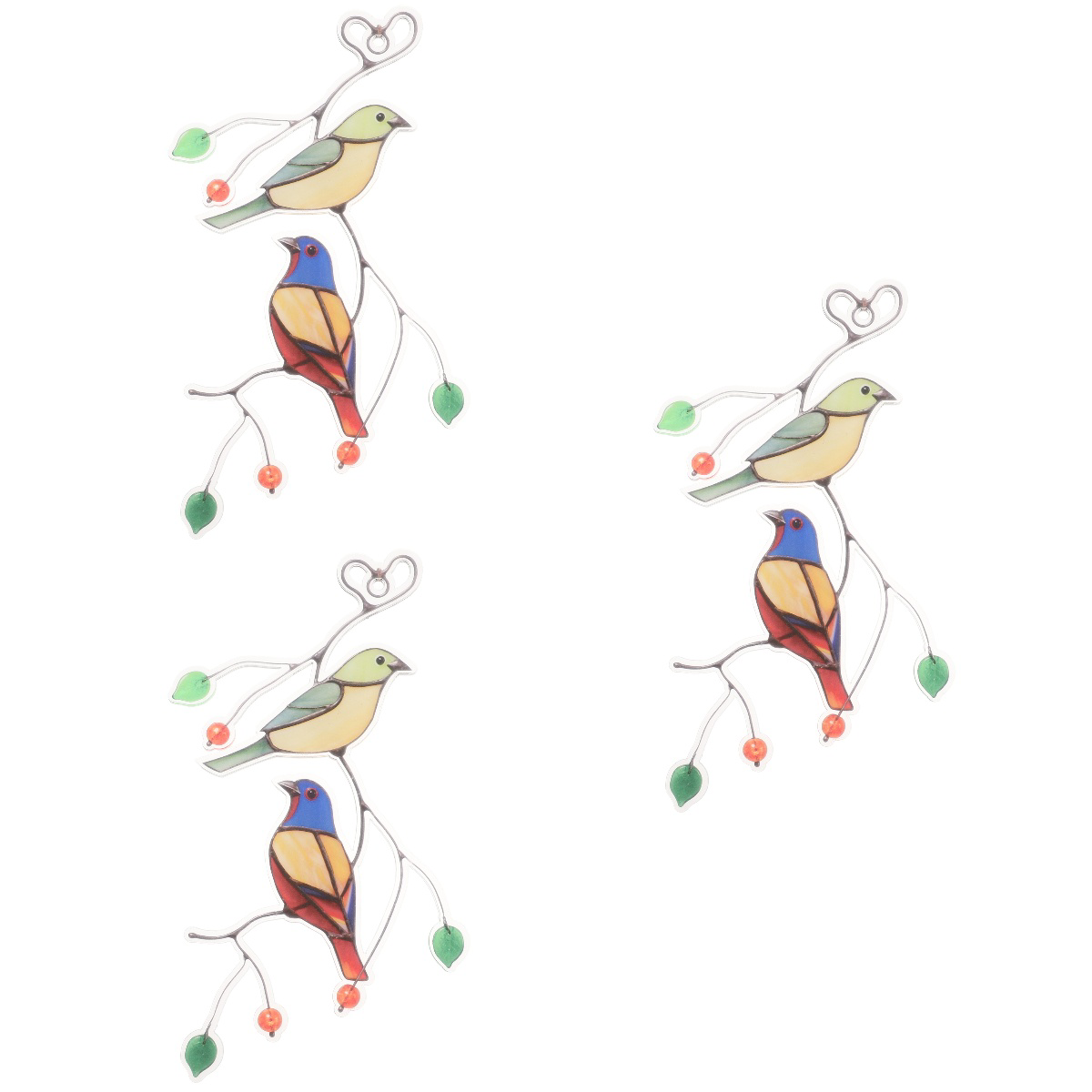 3pcs Colorful Birds On A Wire Alloy Bird Sculpture Pendant Art for Wall Window: Default Title