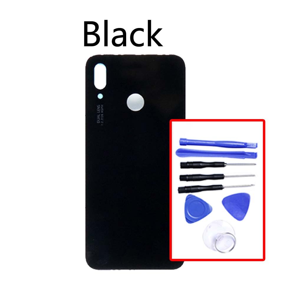 Back Glass For Huawei-P20 Lite Battery Back Cover Replacement For Nova 3E / P20 Lite Housing Chassis Shell replacement: Black-With tool