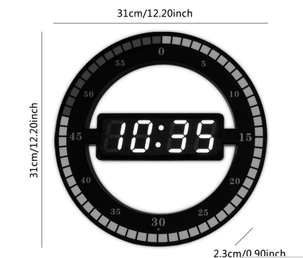 Mute Hanging Wall Clock Black Circle Automatically Adjust Brightness Digital Led Display Desktop Table Clock