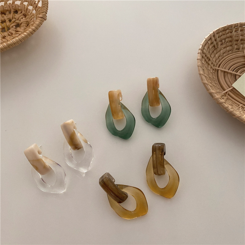 Farverige klar harpiks akryl øreringe til kvinder geometriske hule statement øreringe piger smykker
