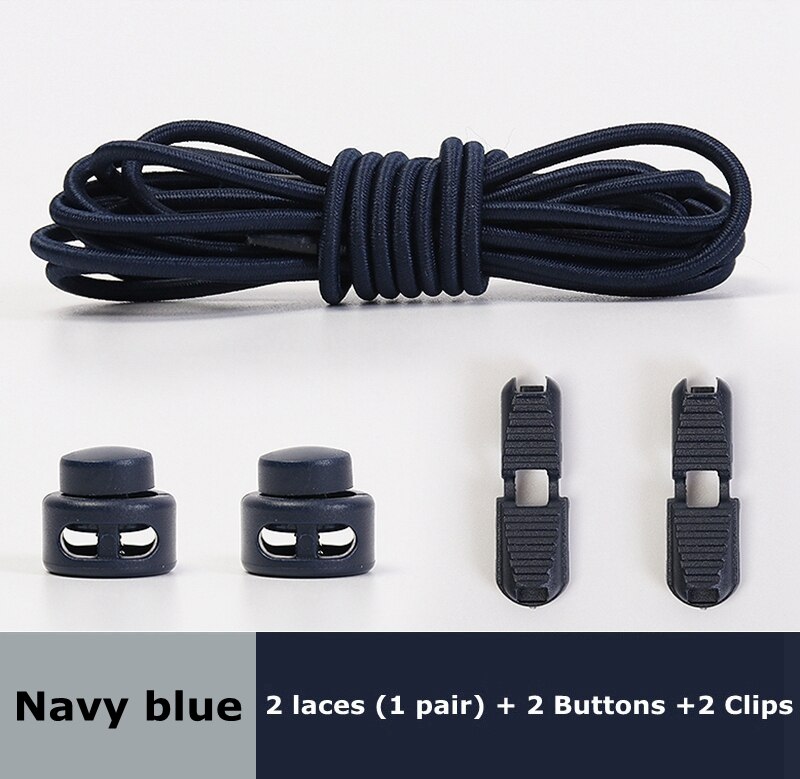 Cordones elásticos redondos de primavera, cierre de plástico de rápido uso en 1 segundo, sin cordones, adecuados para todos los cordones para perezosos, 1 par: Navy blue