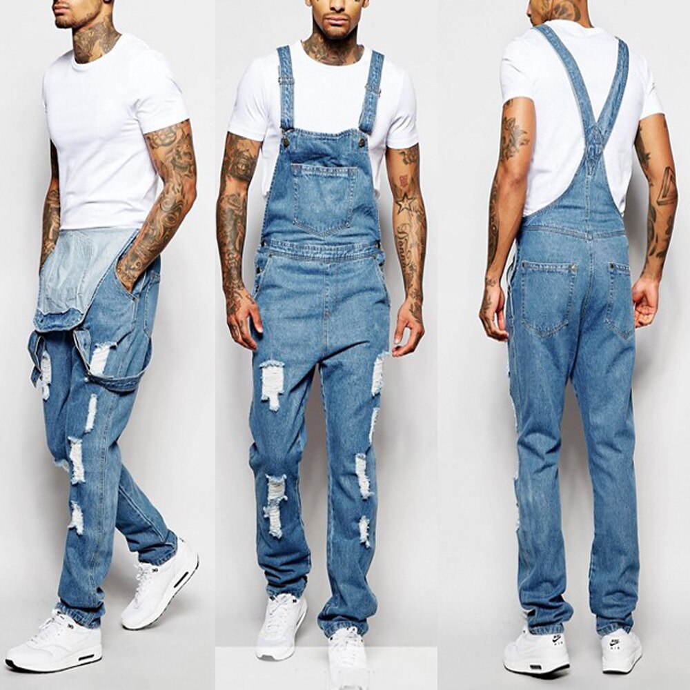 Lugentolo Ripped Jeans Men's Overalls Summer Cargo Jeans Plus Size England Style Men Jeans Trousers