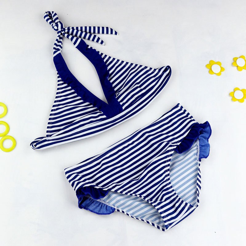 Summer Girls Split Two-pieces Swimwear Girls Close-fitting Skinny High Elastic Striped Swimsuit, Children Stripe Bikini