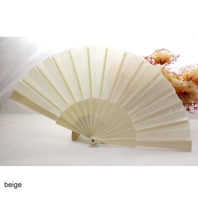 Abanico de plástico de poliéster y algodón para decoración del hogar, accesorio plegable de 13 colores, ideal para fiestas, baile al aire libre, portátil, 23cm de longitud, 1 Uds.: Beige