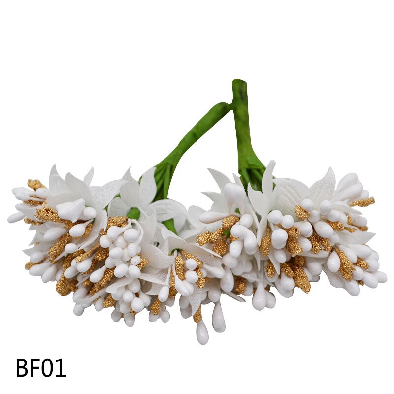24 stk mini støvbærere bær guld sølv plastknop kunstig blomsterbuket scrapbooking håndværk bryllup dekoration fest forsyninger: Bf01