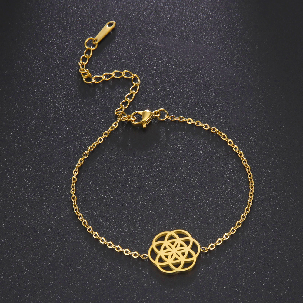 Dawapara-pulsera de semilla de la vida, amuleto de acero inoxidable con símbolo de Yoga, Geometría Sagrada, joyería Kabbalah: Color dorado
