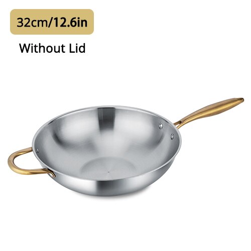 Wok Non-stick 304 Roestvrijstalen Huishoudelijke Geen Coating Minder Fume Multifunctionele Inductie Kookplaat Gas Voor Koken wok: wok-32