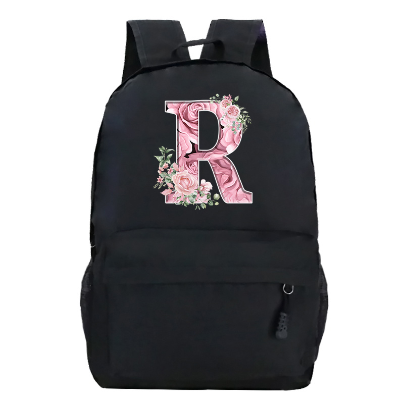 Pink Rose Alphabet Backpack Black Casual Women Aesthetics Rucksack Teenage Girl Boy Flower Letter School Bag Student Mochilas: Silver