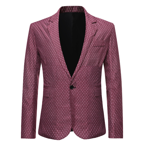 Blazer Man Business Casual Suit Jacket: RED / S