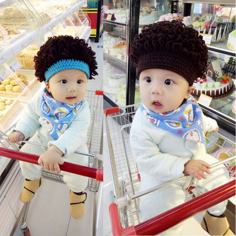 Neue Neuheit freundlicher Baby Kleinkinder Perücke Hütte Party Junge Mädchen afro Perücke Gestrickte Lockige Kappe