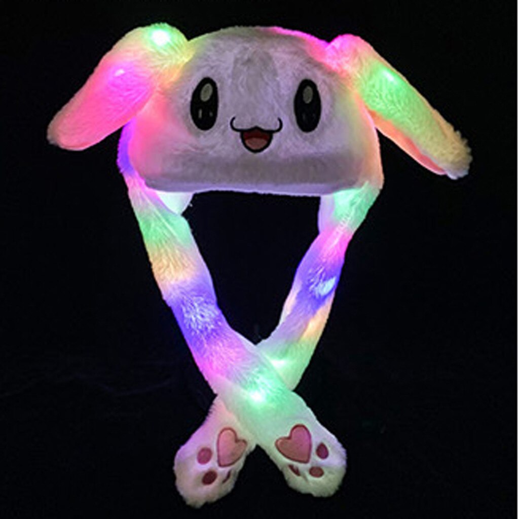 Grappige Hoed Vrouwen Mannen Kids Verlichting Hoed Leuke Konijnenoren Pluche Oren Kan Bewegen Cap Kinderen Shine Winter Warm Voor party Night: White 